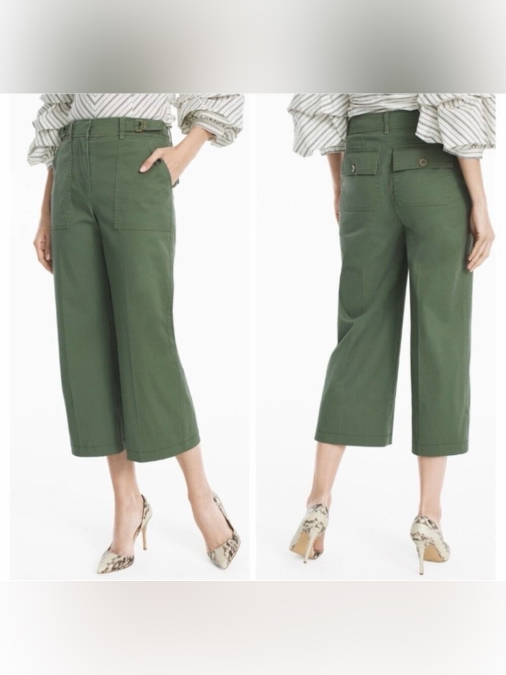 NWT WHBM High-Waisted Wide Leg Crop Pants in military green 2S